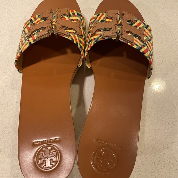 Tory Burch wedge sandal NWT box & dust bag. Leather & raffia. Size 8.5 - Picture 9 of 9